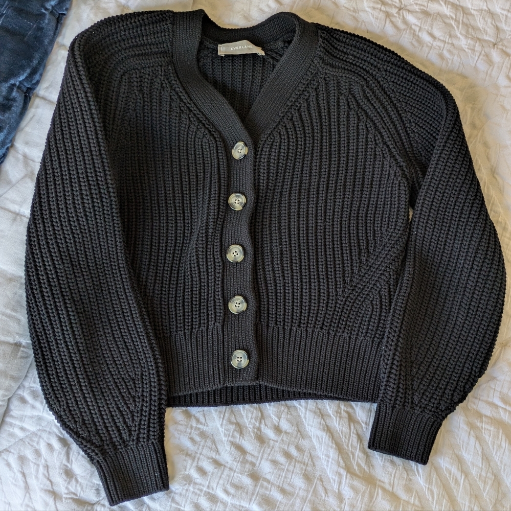 EUC Everlane Cotton Cardigan Sweater, Small, Black